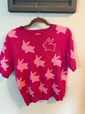 JODIFL Hot Pink Knit Top with Light Pink Bunny Motif